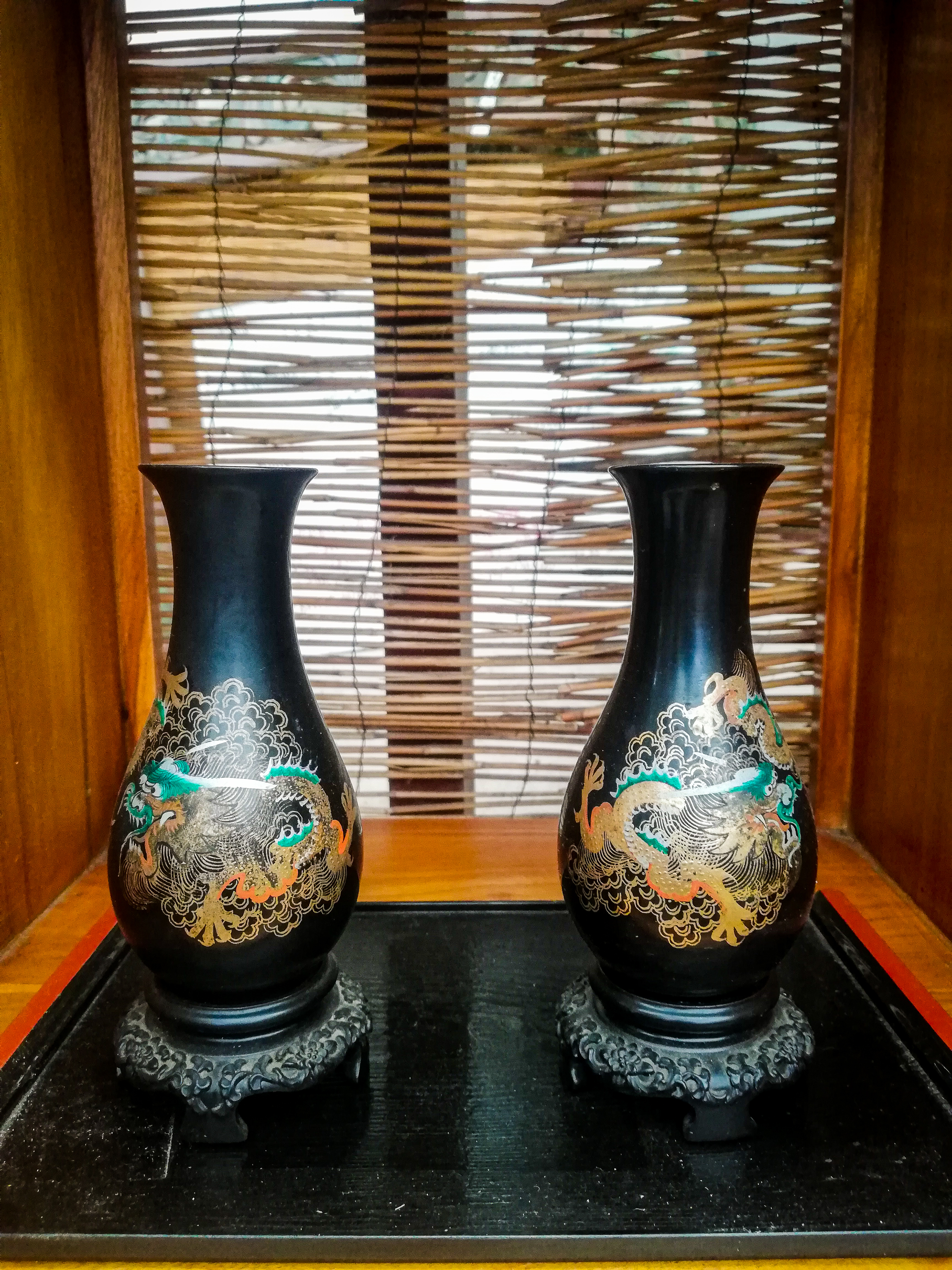 Chinese Modern Ceremonial Offering Vases <br> Dragon Motif <br> $45 pair