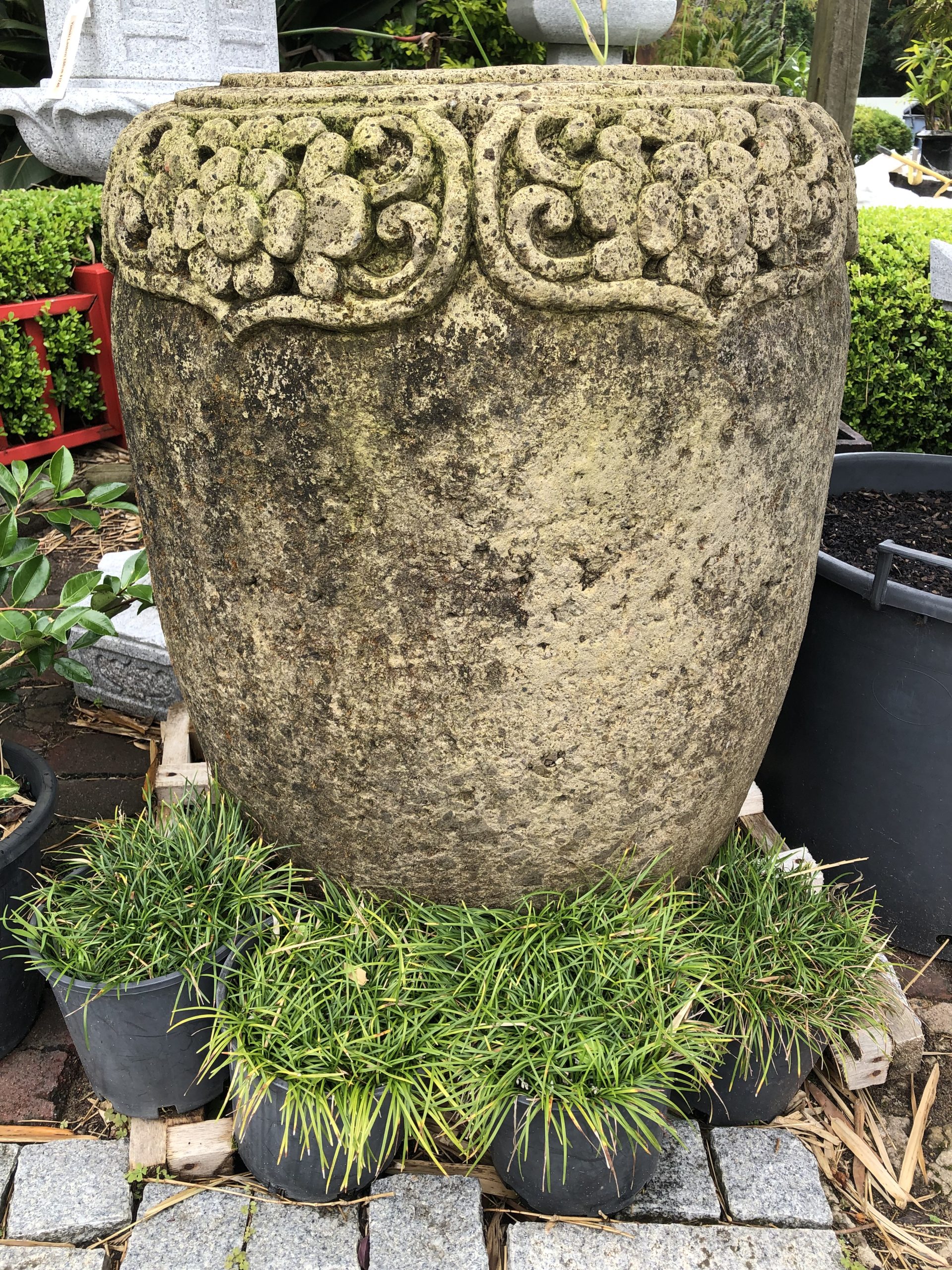 Large Carved Stone Bowl <br> d68cm h83cm $2,150