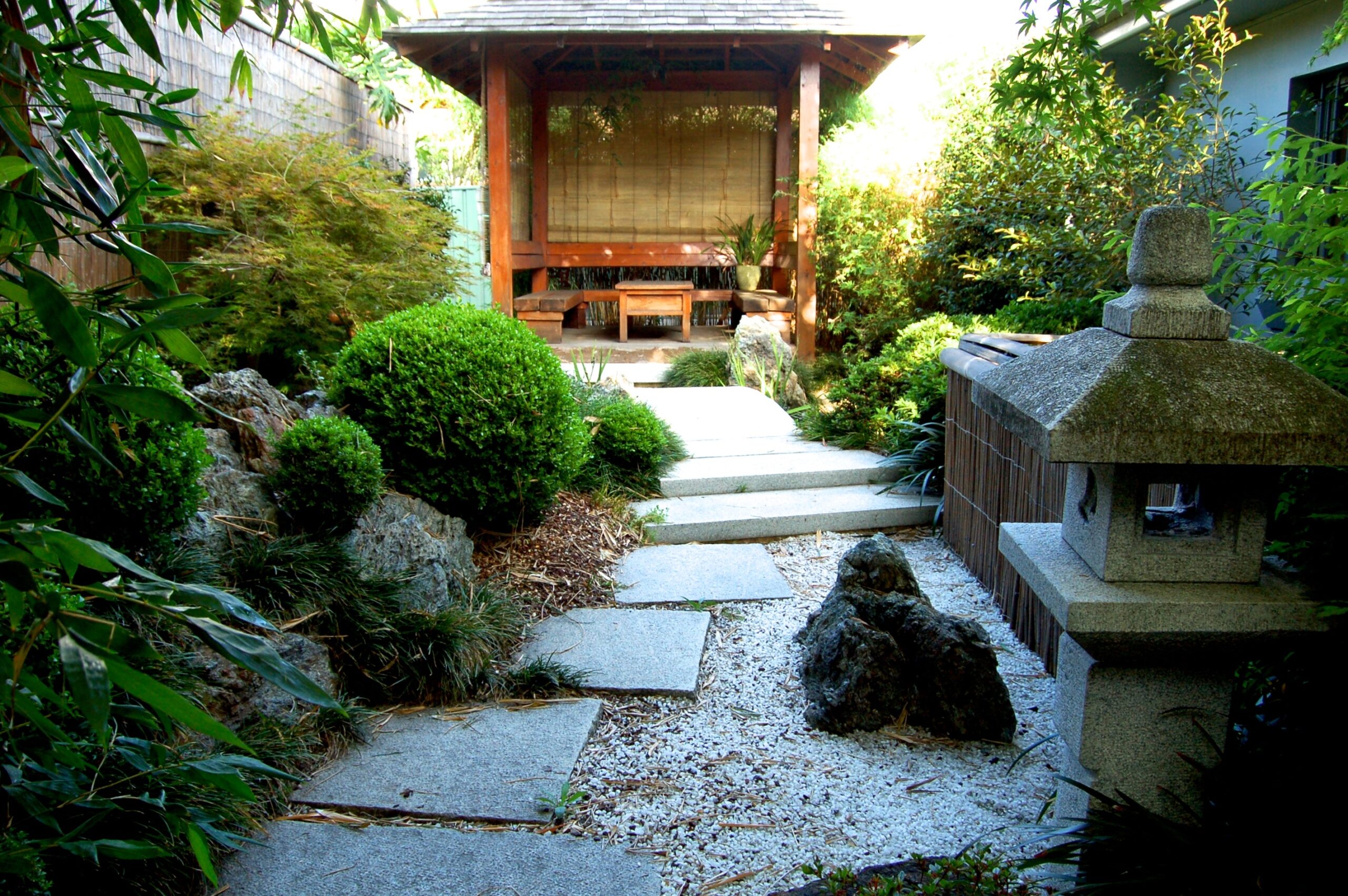 Pagoda and stepping stone path in a commercial landscaping project in Sydney